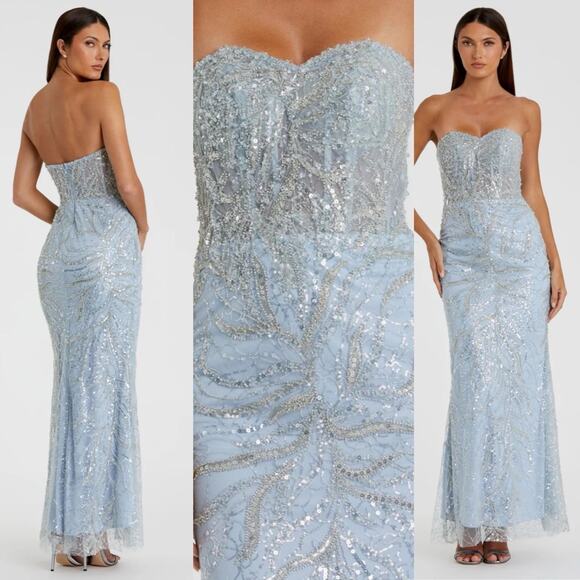 Mac Duggal Strapless Embellished Trumpet Gown Powder Blue FLAWED - Picture 1 of 16